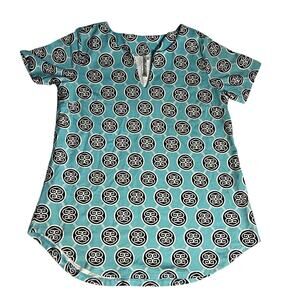 Lulu B Ruffle Geometric Circle Teal Womens Short Sleeve Shirt Size S